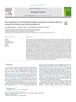 The Composition of Soil-Dwelling Pathogen Communities Mediates Eﬀects on Wireworm Herbivores and Wheat Productivity T ⁎ Ivan Milosavljevića,B, Aaron D