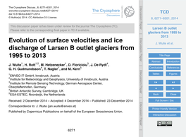 Larsen B Outlet Glaciers from 1995 to 2013 Title Page Abstract Introduction J