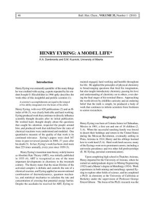 Henry Eyring: a Model Life*
