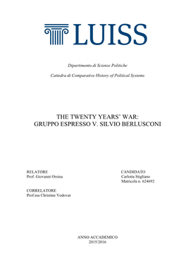 The Twenty Years' War: Gruppo Espresso V. Silvio Berlusconi