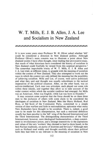 W. T. Mills, E. J. B. Allen, J. A. Lee and Socialism in New Zealand