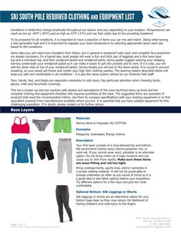 SKSP Required Clothing Equipment List