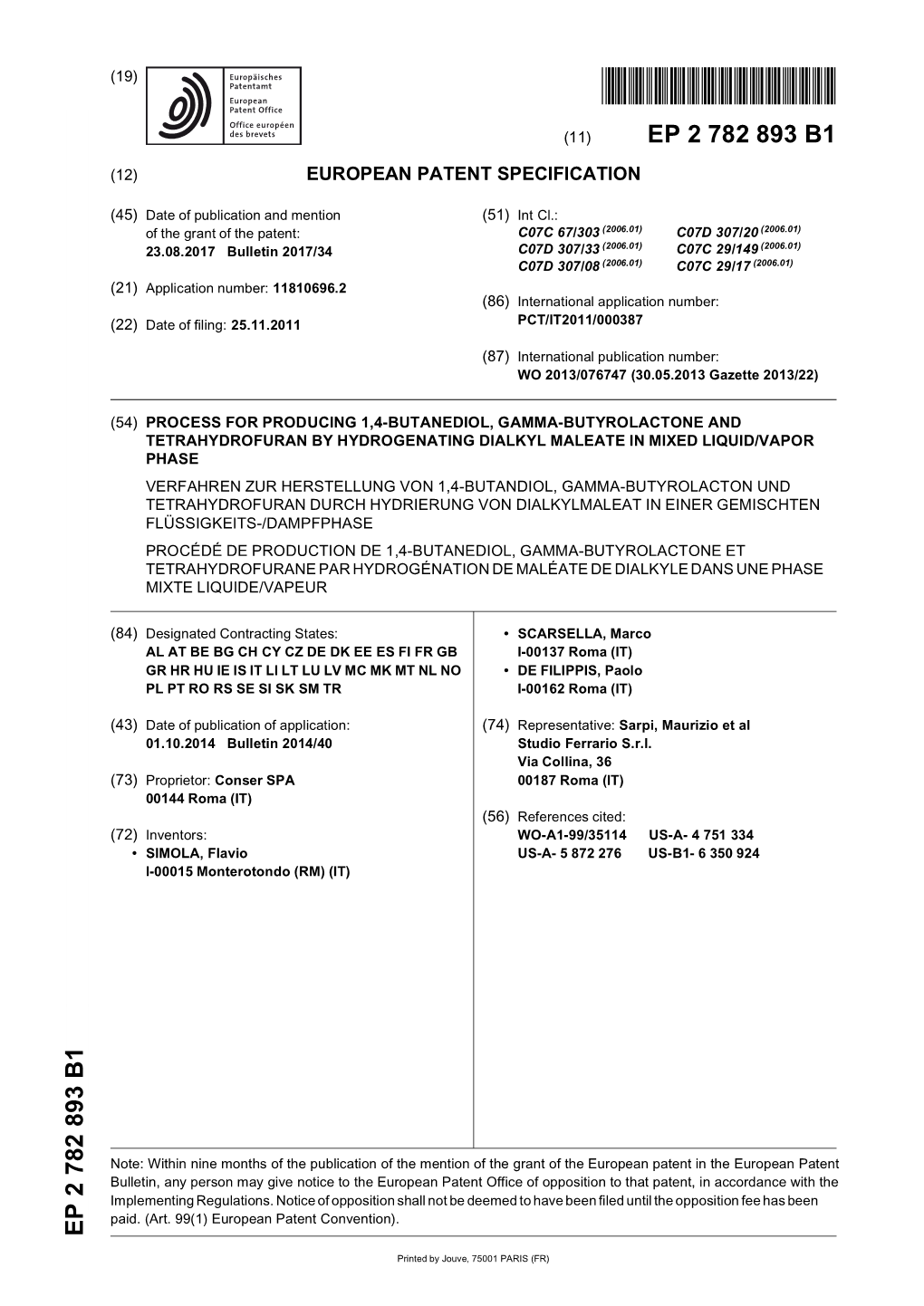 Process for Producing 1,4-Butanediol, Gamma