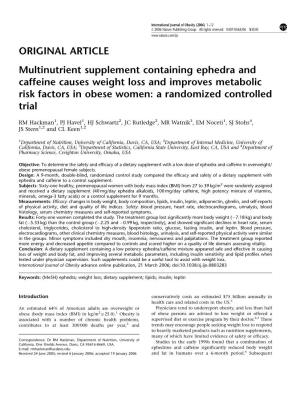 ORIGINAL ARTICLE Multinutrient Supplement Containing Ephedra