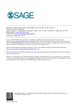 Beneath a Modern Sky: Space Technology and Its Place on the Ground Author(S): Peter Redfield Source: Science, Technology, & Human Values, Vol
