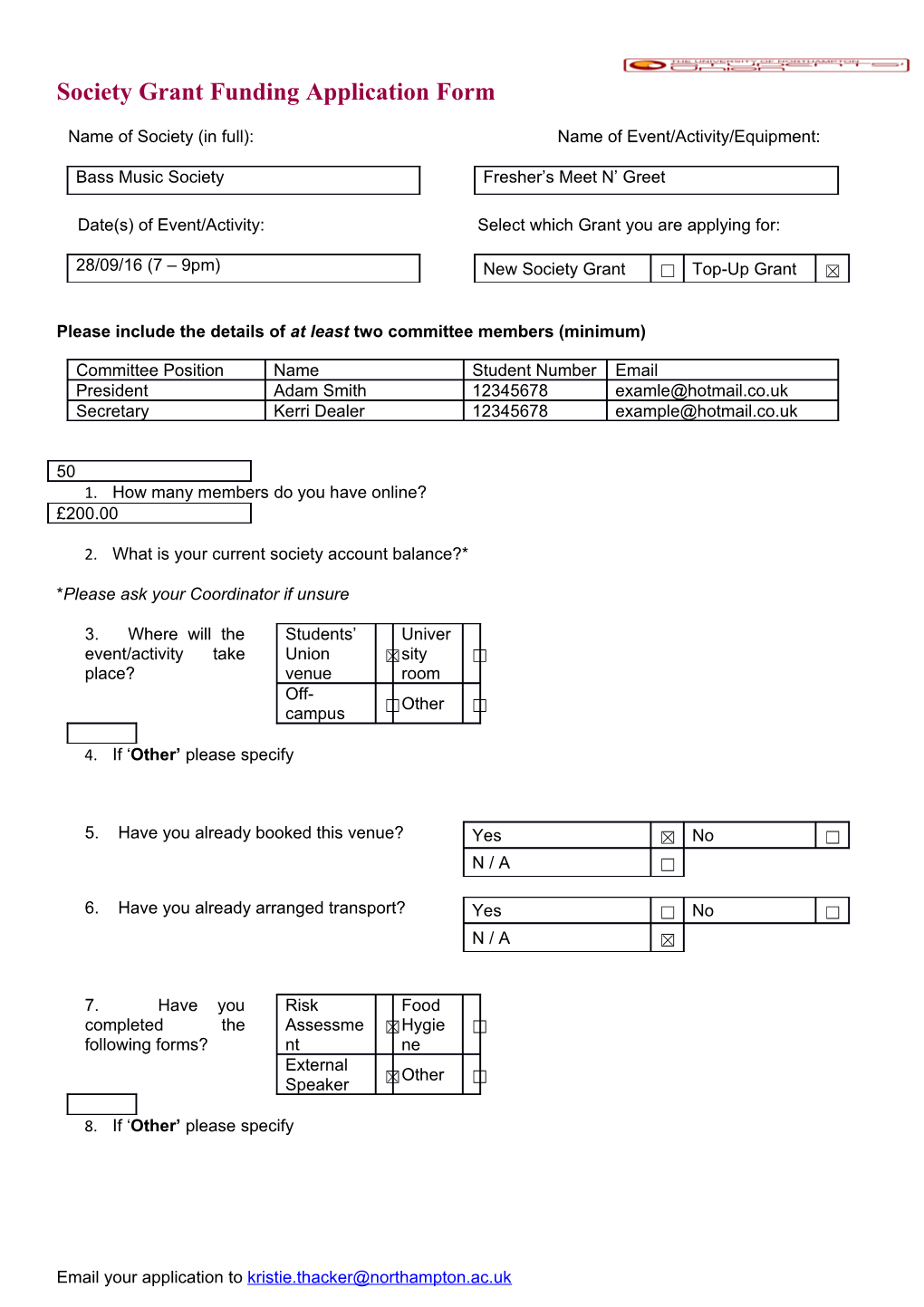 Society Grant Funding Application Form