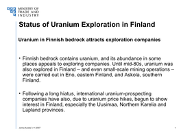 Status of Uranium Exploration in Finland