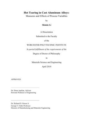 Hot Tearing in Cast Aluminum Alloys: Measures and Effects of Process Variables