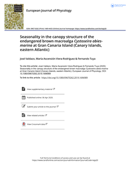 Seasonality in the Canopy Structure of the Endangered Brown Macroalga Cystoseira Abies-Marina at Gran Canaria Island (Canary