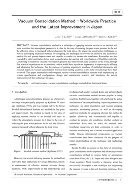 Vacuum Consolidation Method – Worldwide Practice and the Latest Improvement in Japan