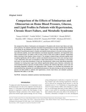 Comparison of the Effects of Telmisartan and Olmesartan On