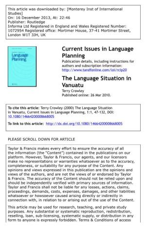 The Language Situation in Vanuatu Terry Crowley Published Online: 26 Mar 2010