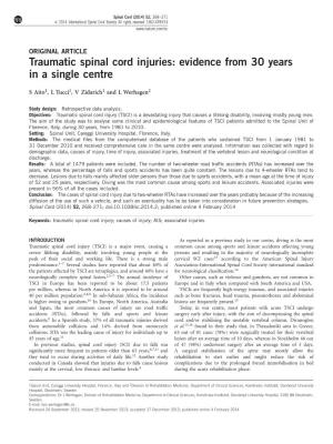 Traumatic Spinal Cord Injuries: Evidence from 30 Years in a Single Centre