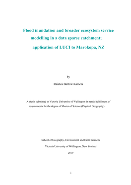 Flood Inundation and Broader Ecosystem Service Modelling in a Data Sparse Catchment;