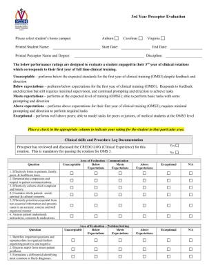 Third Year Preceptor Evaluation Form
