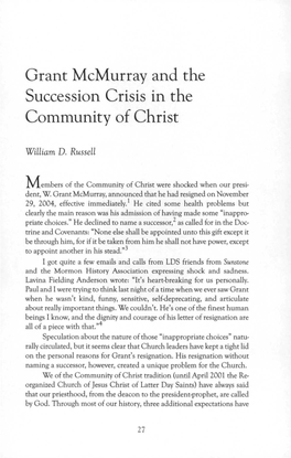 Grant Mcmurray and the Succession Crisis in the Community of Christ