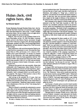 Hulan Jack, Civil Rights Leader, Dies
