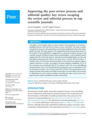 Improving the Peer-Review Process and Editorial Quality: Key Errors Escaping the Review and Editorial Process in Top Scientific Journals