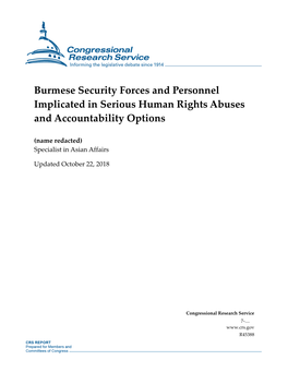 Burmese Security Forces and Personnel Implicated in Serious Human Rights Abuses and Accountability Options