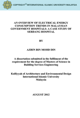 An Overview of Electrical Energy Consumption Trends in Malaysian Government Hospitals: a Case Study of Serdang Hospital