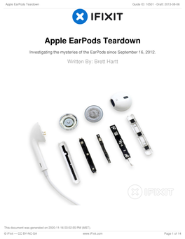 Apple Earpods Teardown Guide ID: 10501 - Draft: 2013-08-06