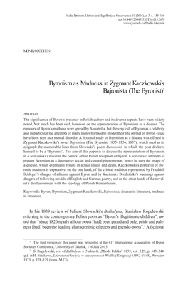 Byronism As Madness in Zygmunt Kaczkowski's Bajronista
