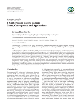 E-Cadherin and Gastric Cancer: Cause, Consequence, and Applications