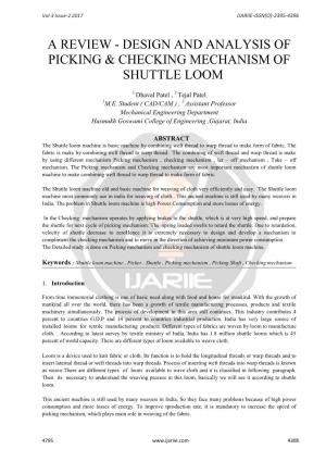 A Review - Design and Analysis of Picking & Checking Mechanism of Shuttle Loom