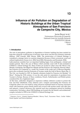 Influence of Air Pollution on Degradation of Historic Buildings at the Urban Tropical Atmosphere of San Francisco De Campeche City, México