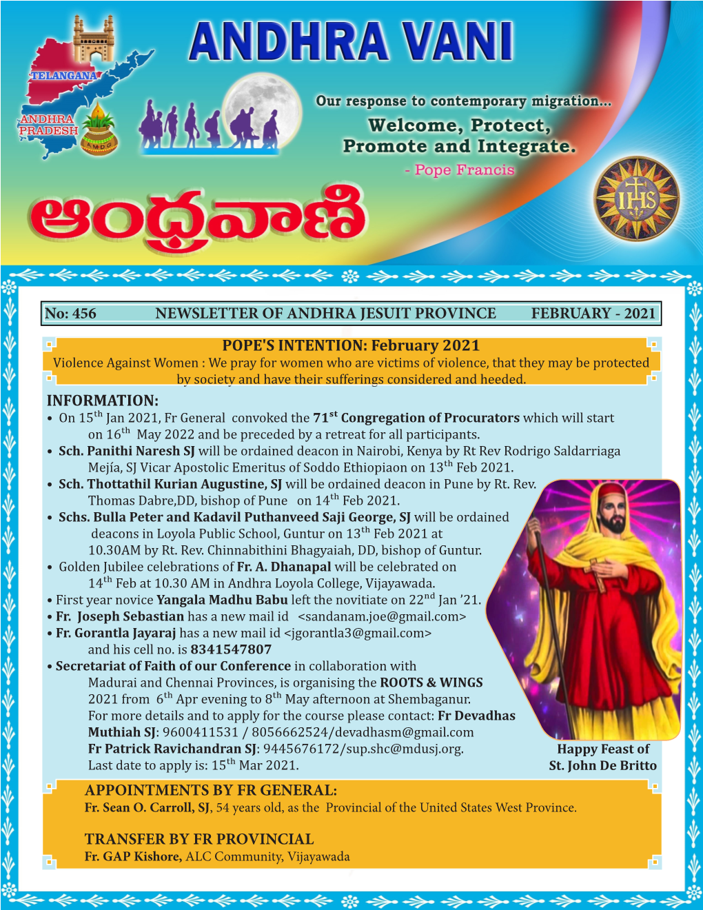 Andhra Vani - February 2021 FR PROVINCIAL's PROGRAMME - FEBRUARY