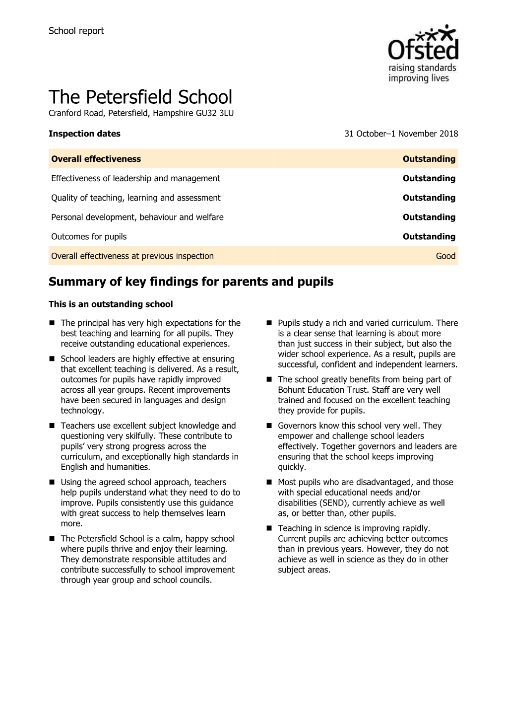 Ofsted Report Nov 2018