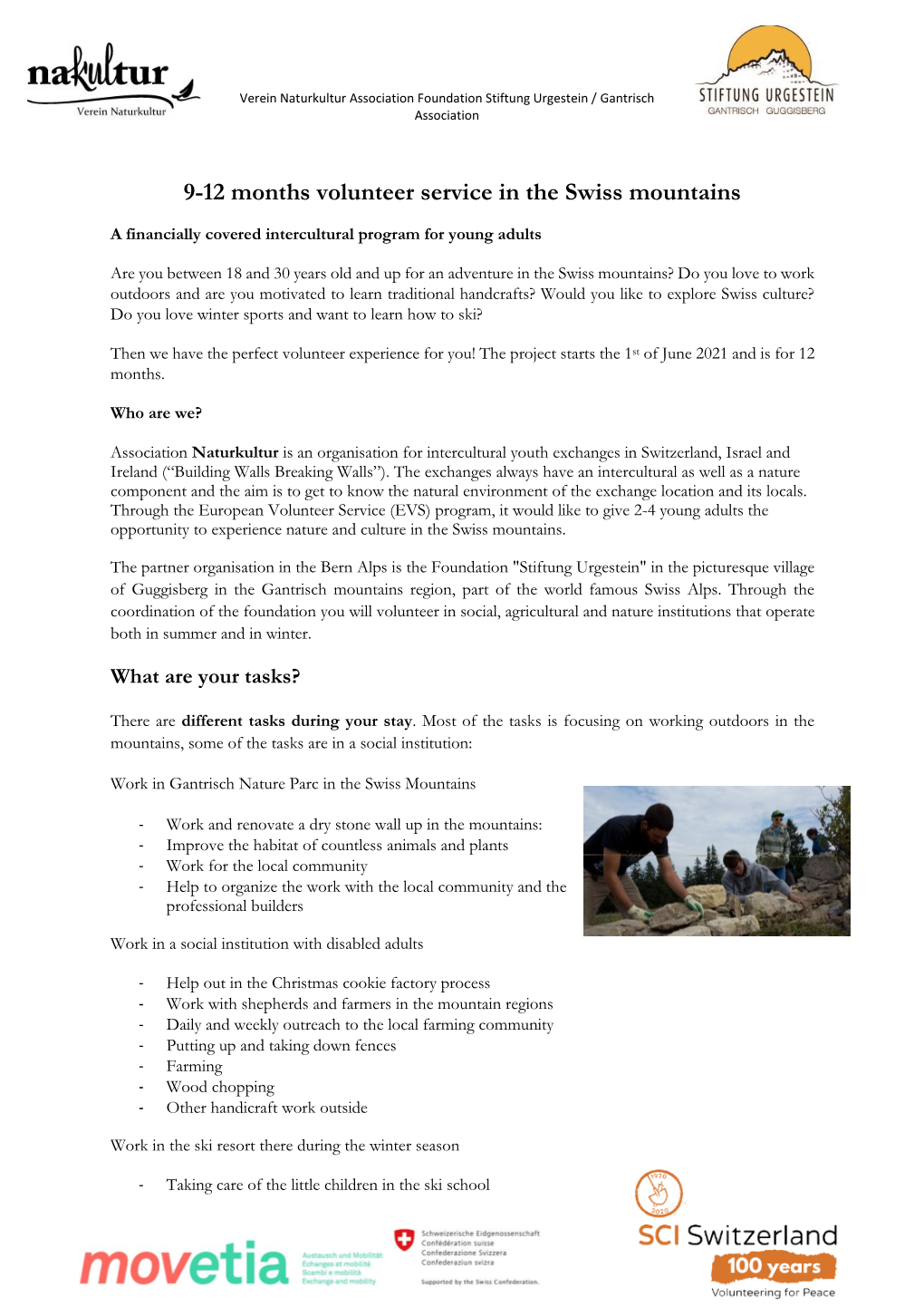 9-12 Months Volunteer Service in the Swiss Mountains