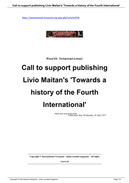 Call to Support Publishing Livio Maitan's 'Towards a History of the Fourth International'