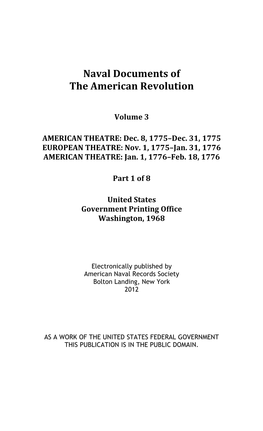 Naval Documents of the American Revolution, Volume 3, Part 1 of 8