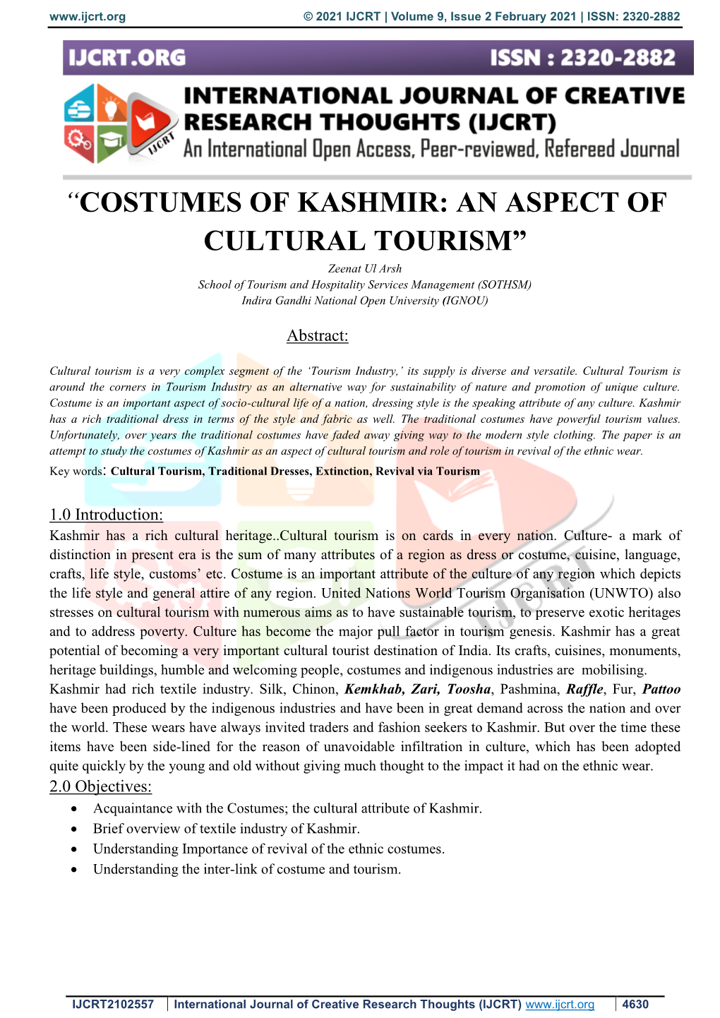 “Costumes of Kashmir: an Aspect of Cultural Tourism”