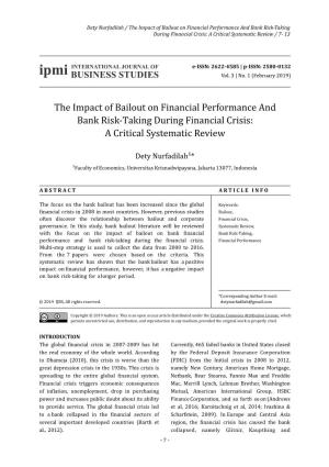 The Impact of Bailout on Financial Performance and Bank Risk-Taking During Financial Crisis: a Critical Systematic Review / 7- 13