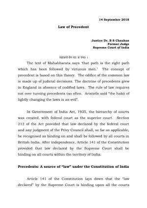 Law of Precedent the Text of Mahabharata Says