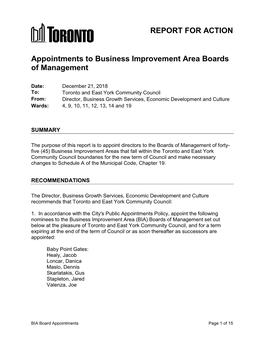 Appointments to Business Improvement Area Boards of Management