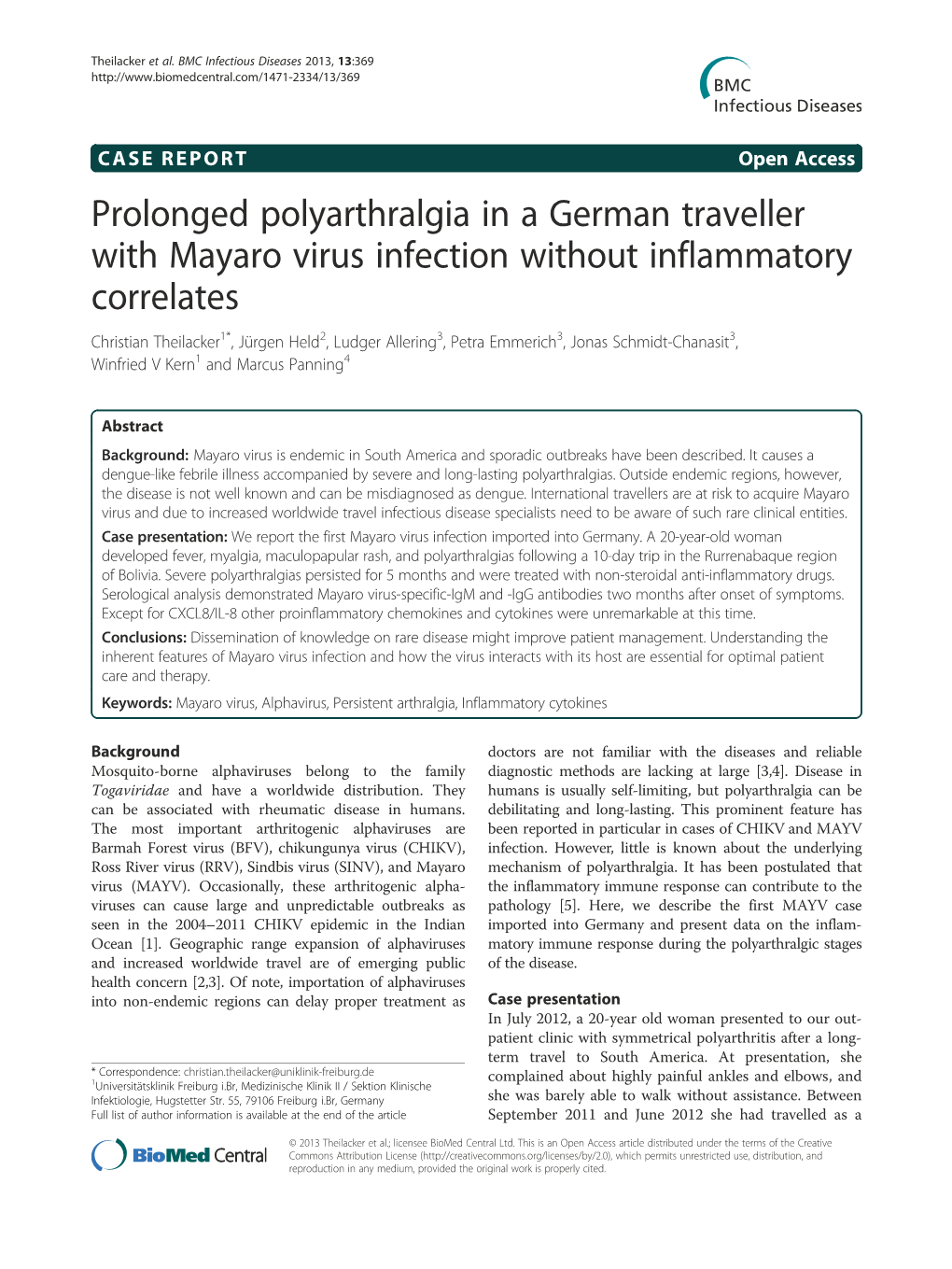 Prolonged Polyarthralgia in a German Traveller with Mayaro Virus Infection Without Inflammatory Correlates