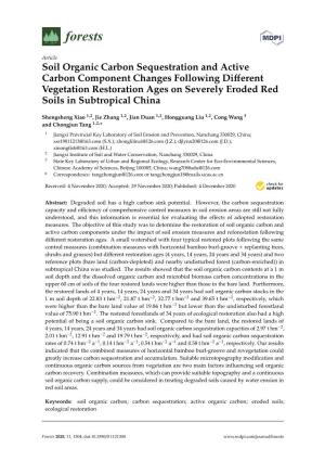 Soil Organic Carbon Sequestration and Active Carbon Component Changes Following Diﬀerent Vegetation Restoration Ages on Severely Eroded Red Soils in Subtropical China