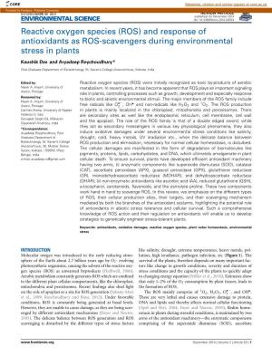 Reactive Oxygen Species (ROS) and Response of Antioxidants As ROS-Scavengers During Environmental Stress in Plants