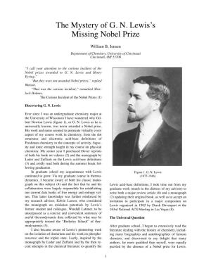 The Mystery of G. N. Lewis's Missing Nobel Prize