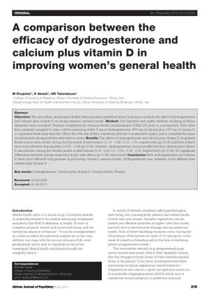 A Comparison Between the Efficacy of Dydrogesterone and Calcium Plus Vitamin D in Improving Women’S General Health
