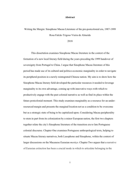 I Abstract Writing the Margin: Sinophone Macau Literature of The