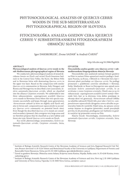 Phytosociological Analysis of Quercus Cerris Woods in the Sub-Mediterranean Phytogeographical Region of Slovenia Fitocenološka