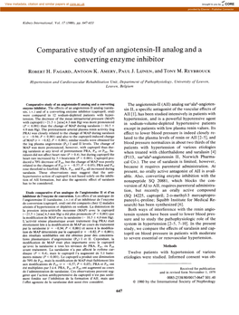 Comparative Study of an Angiotensin-II Analog and a Converting Enzyme Inhibitor