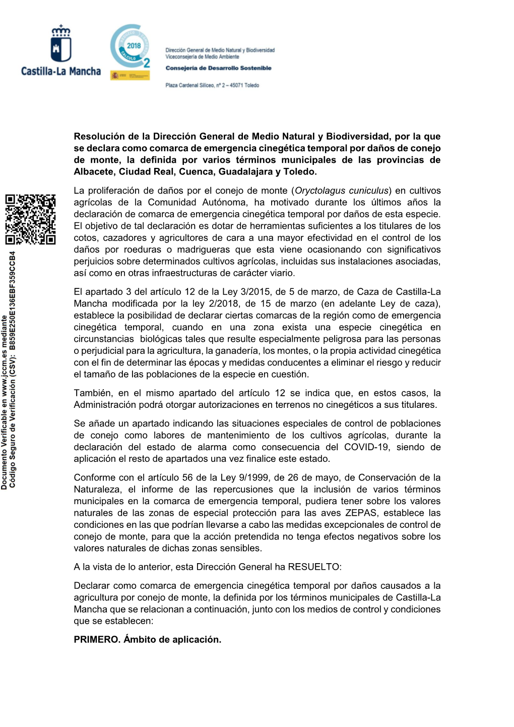 Resolución De La Dirección General De Medio Natural Y Biodiversidad