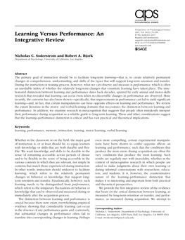 Learning Versus Performance: an Integrative Review