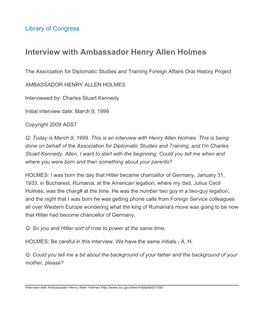 Interview with Ambassador Henry Allen Holmes