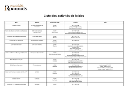 Liste Des Activités De Loisirs